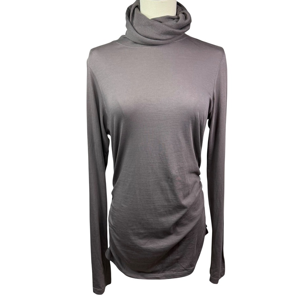 Lilla P Womens Pima Cotton Ruched Turtleneck Top Pewter Gray JS4TN-PEW Size M